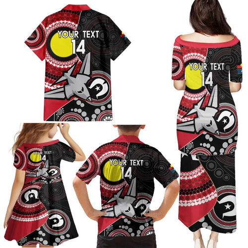 Custom AFL Essendon NAIDOC Week Family Matching Puletasi and Hawaiian Shirt Keep The Fire Burning Indigenous Art