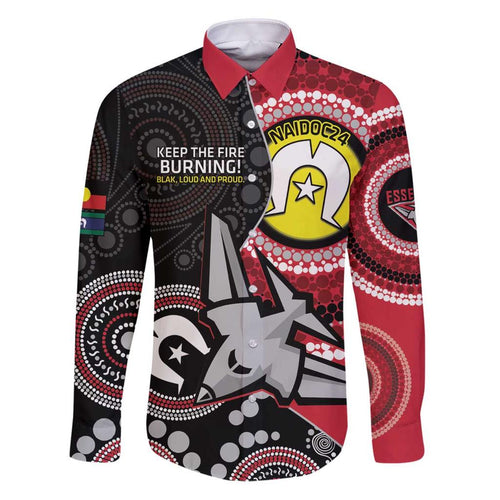 Custom AFL Essendon NAIDOC Week Family Matching Puletasi and Hawaiian Shirt Keep The Fire Burning Indigenous Art