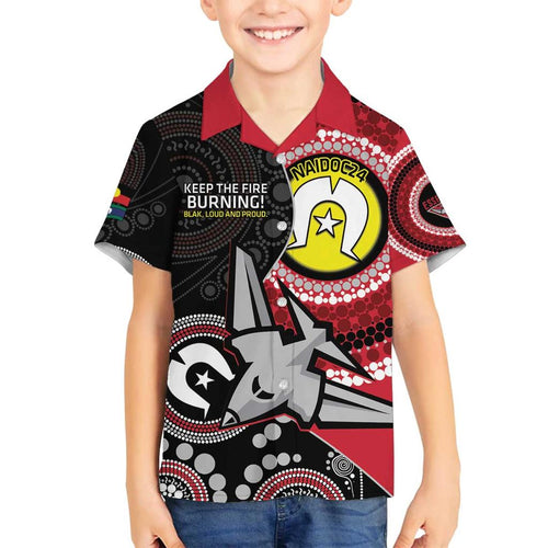 Custom AFL Essendon NAIDOC Week Family Matching Puletasi and Hawaiian Shirt Keep The Fire Burning Indigenous Art