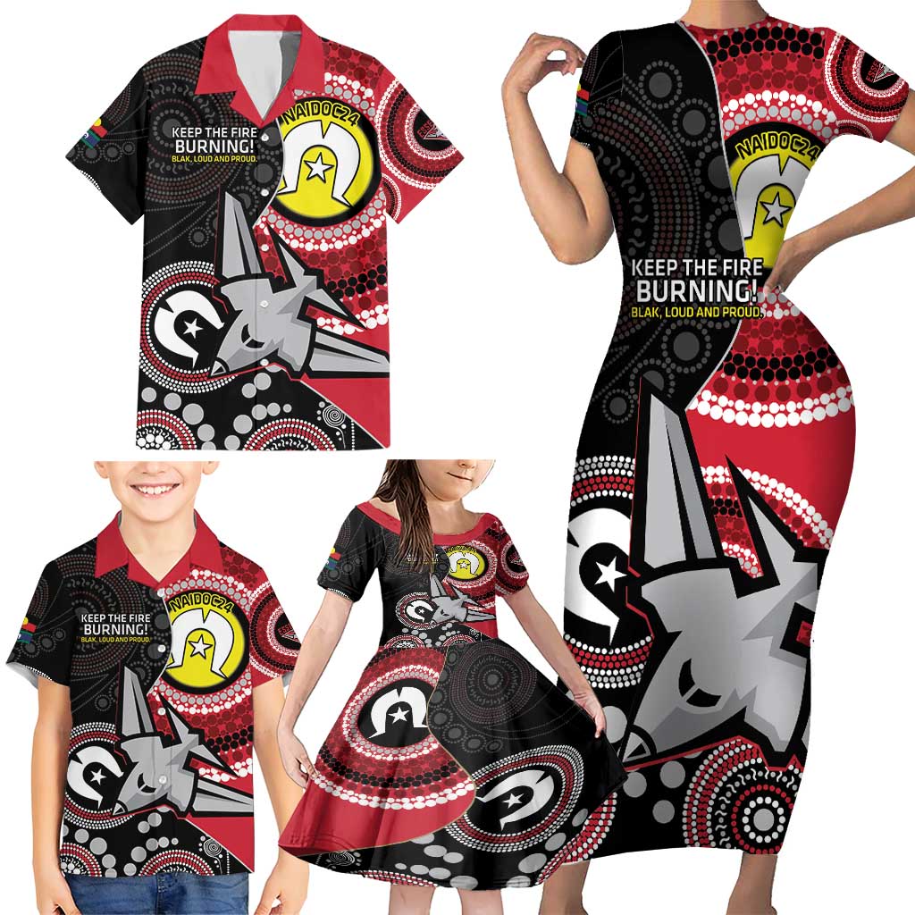 Custom AFL Essendon NAIDOC Week Family Matching Short Sleeve Bodycon Dress and Hawaiian Shirt Keep The Fire Burning Indigenous Art