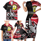 Custom AFL Essendon NAIDOC Week Family Matching Short Sleeve Bodycon Dress and Hawaiian Shirt Keep The Fire Burning Indigenous Art
