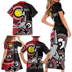 Custom AFL Essendon NAIDOC Week Family Matching Short Sleeve Bodycon Dress and Hawaiian Shirt Keep The Fire Burning Indigenous Art