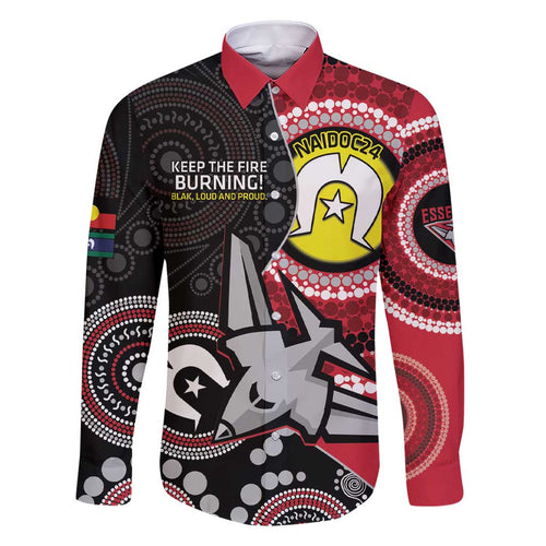Custom AFL Essendon NAIDOC Week Family Matching Short Sleeve Bodycon Dress and Hawaiian Shirt Keep The Fire Burning Indigenous Art