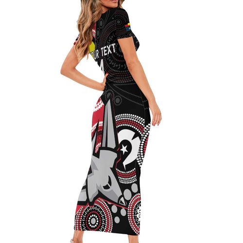 Custom AFL Essendon NAIDOC Week Family Matching Short Sleeve Bodycon Dress and Hawaiian Shirt Keep The Fire Burning Indigenous Art