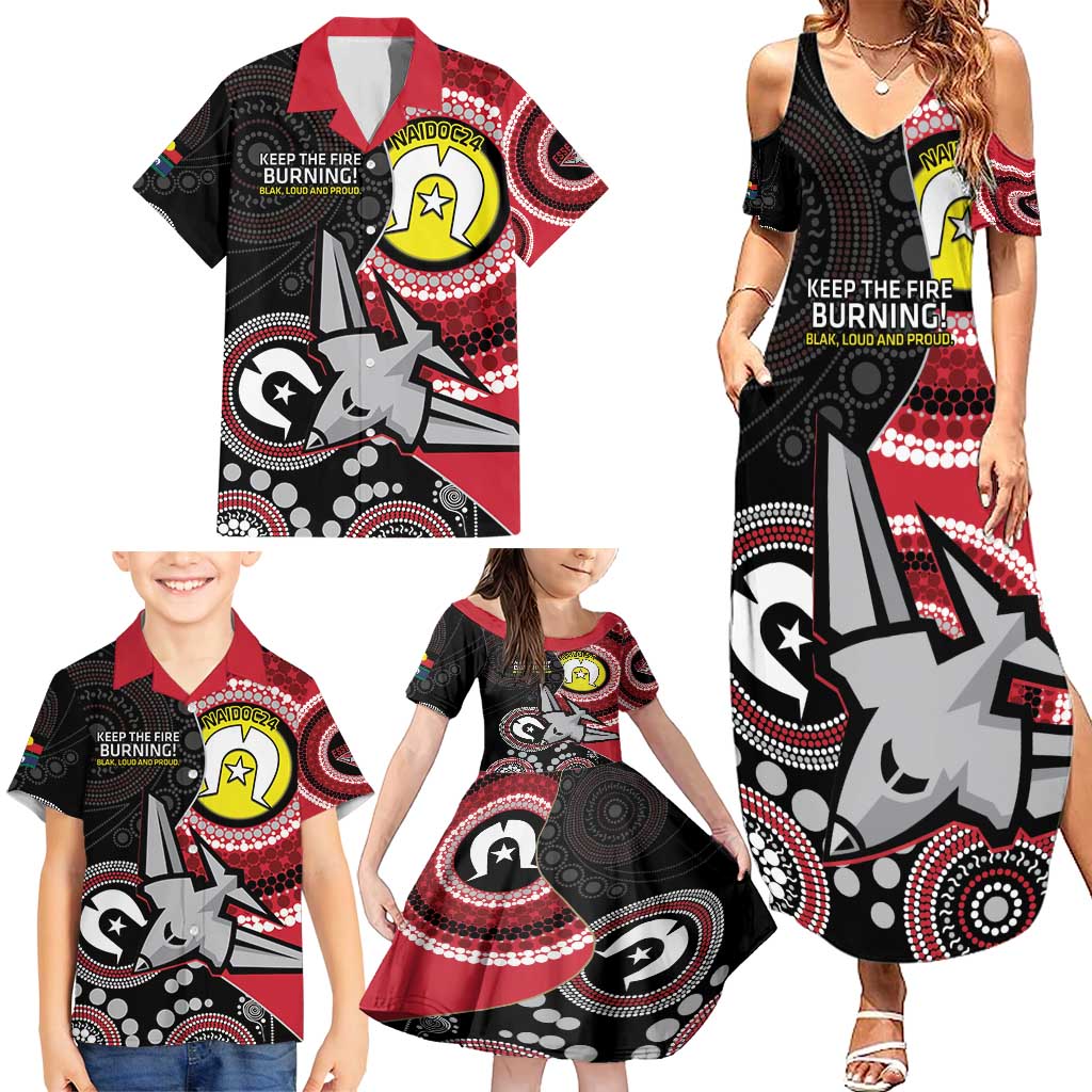Custom AFL Essendon NAIDOC Week Family Matching Summer Maxi Dress and Hawaiian Shirt Keep The Fire Burning Indigenous Art