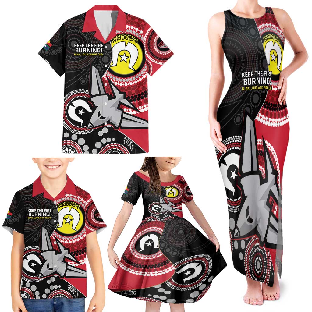 Custom AFL Essendon NAIDOC Week Family Matching Tank Maxi Dress and Hawaiian Shirt Keep The Fire Burning Indigenous Art