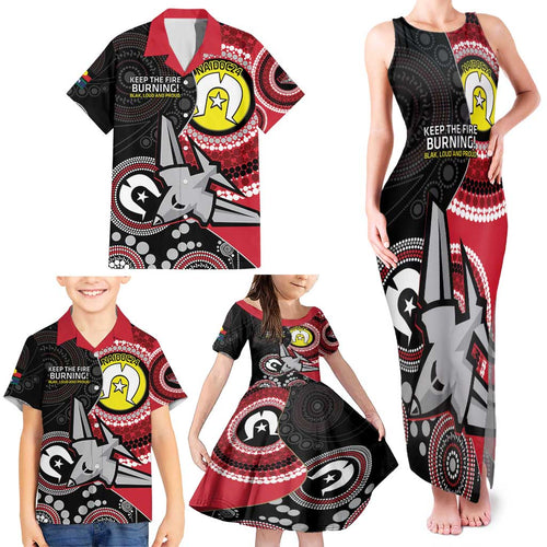 Custom AFL Essendon NAIDOC Week Family Matching Tank Maxi Dress and Hawaiian Shirt Keep The Fire Burning Indigenous Art