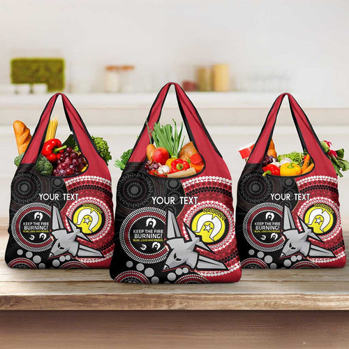 Custom AFL Essendon NAIDOC Week Grocery Bag Keep The Fire Burning Indigenous Art