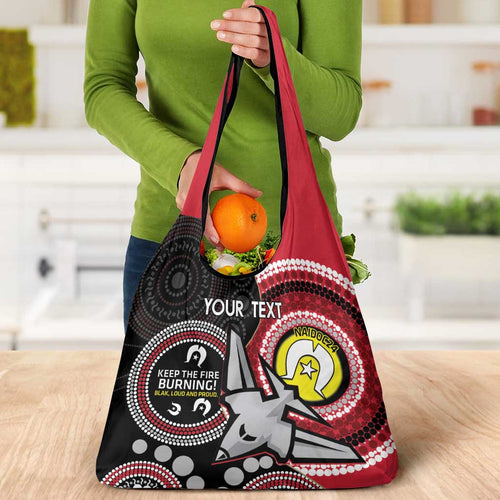 Custom AFL Essendon NAIDOC Week Grocery Bag Keep The Fire Burning Indigenous Art