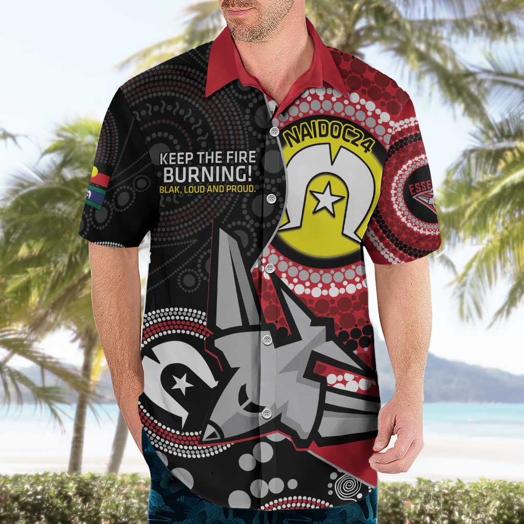 Custom AFL Essendon NAIDOC Week Hawaiian Shirt Keep The Fire Burning Indigenous Art