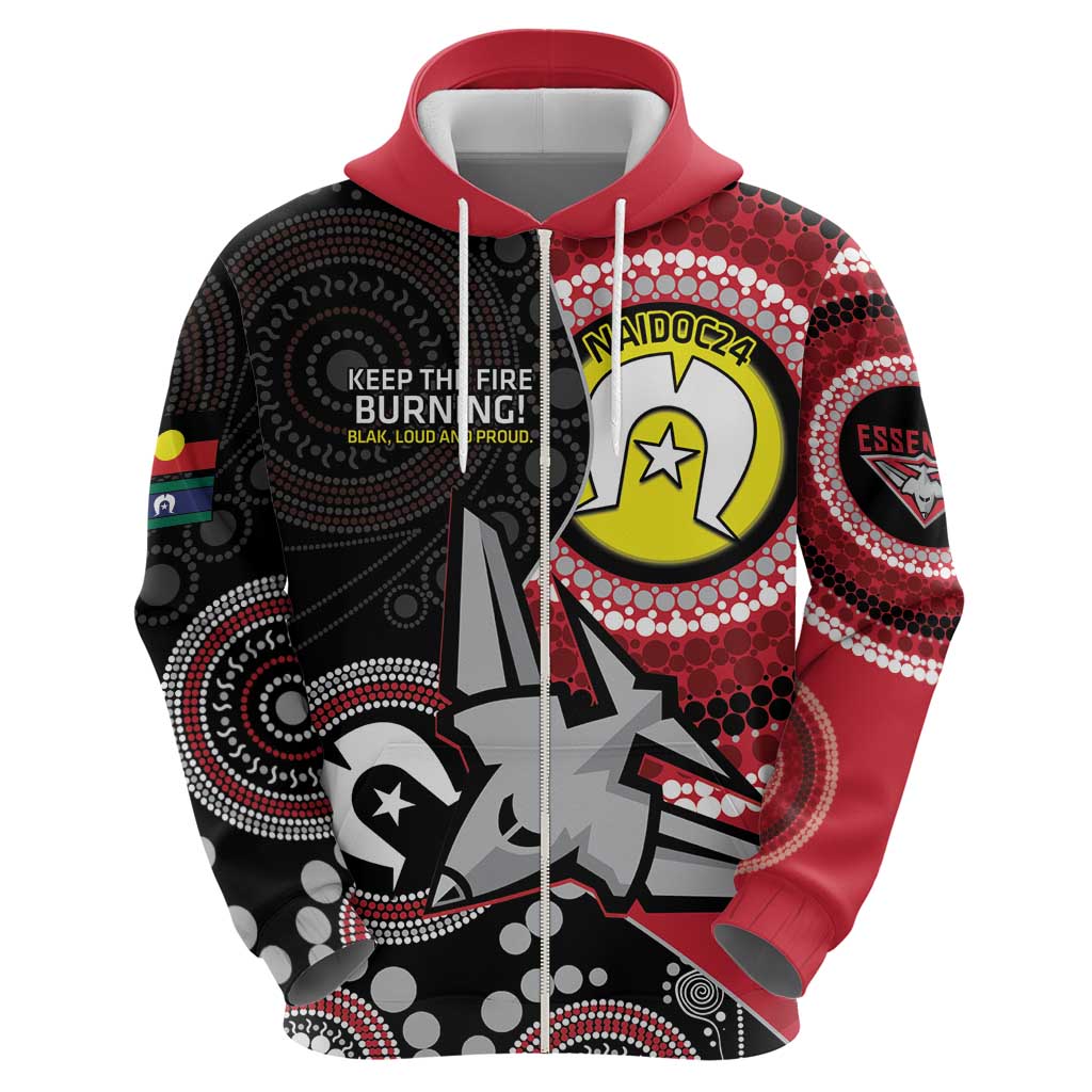 Custom AFL Essendon NAIDOC Week Hoodie Keep The Fire Burning Indigenous Art