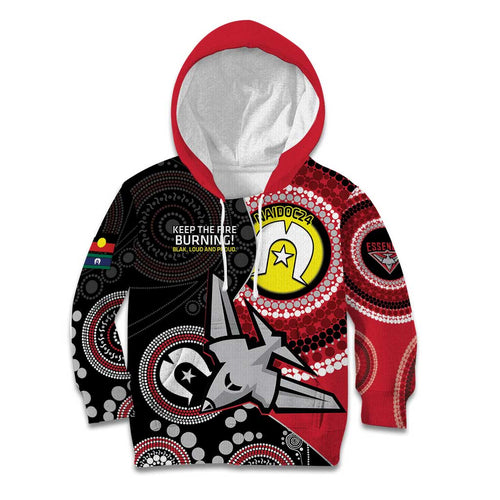 Custom AFL Essendon NAIDOC Week Kid Hoodie Keep The Fire Burning Indigenous Art