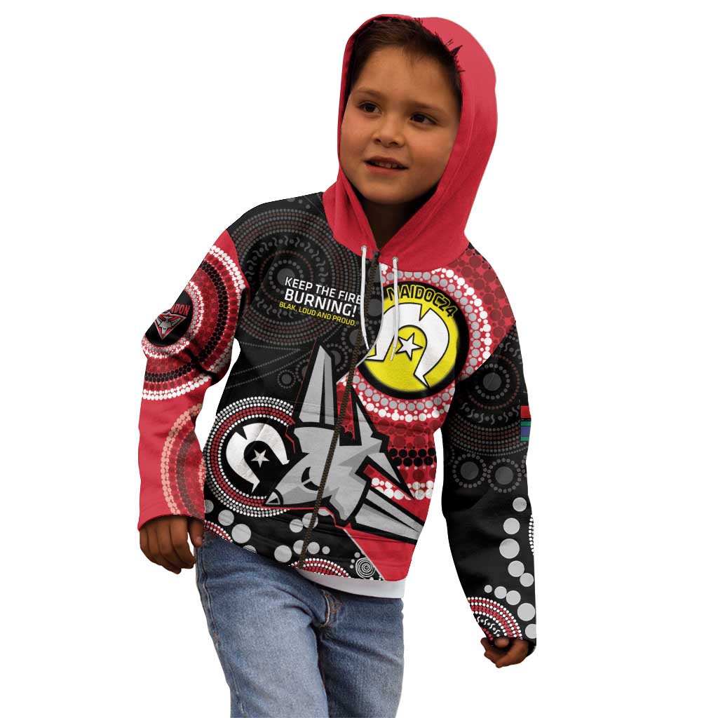 Custom AFL Essendon NAIDOC Week Kid Hoodie Keep The Fire Burning Indigenous Art