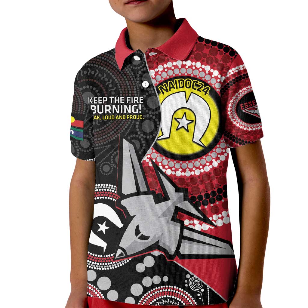 Custom AFL Essendon NAIDOC Week Kid Polo Shirt Keep The Fire Burning Indigenous Art