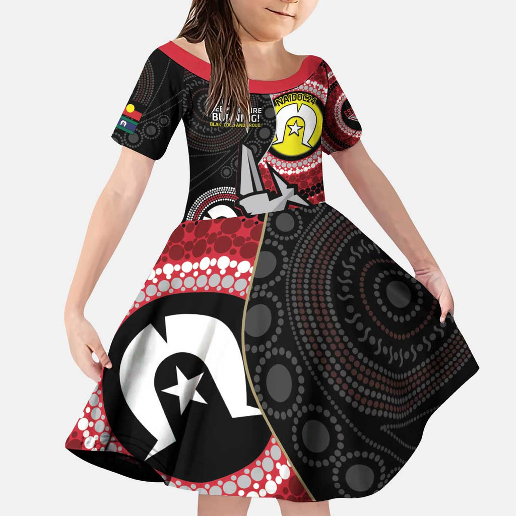 Custom AFL Essendon NAIDOC Week Kid Short Sleeve Dress Keep The Fire Burning Indigenous Art