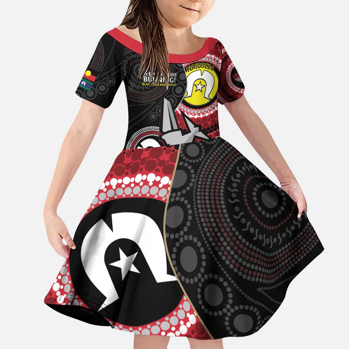 Custom AFL Essendon NAIDOC Week Kid Short Sleeve Dress Keep The Fire Burning Indigenous Art
