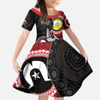 Custom AFL Essendon NAIDOC Week Kid Short Sleeve Dress Keep The Fire Burning Indigenous Art