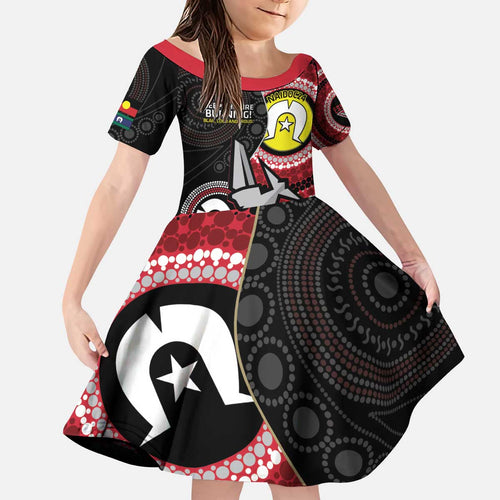 Custom AFL Essendon NAIDOC Week Kid Short Sleeve Dress Keep The Fire Burning Indigenous Art
