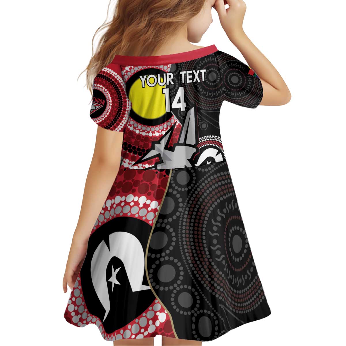 Custom AFL Essendon NAIDOC Week Kid Short Sleeve Dress Keep The Fire Burning Indigenous Art
