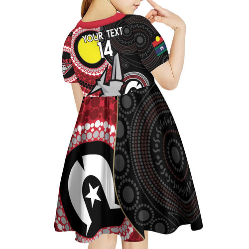 Custom AFL Essendon NAIDOC Week Kid Short Sleeve Dress Keep The Fire Burning Indigenous Art