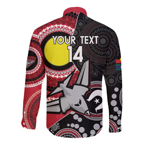 Custom AFL Essendon NAIDOC Week Long Sleeve Button Shirt Keep The Fire Burning Indigenous Art