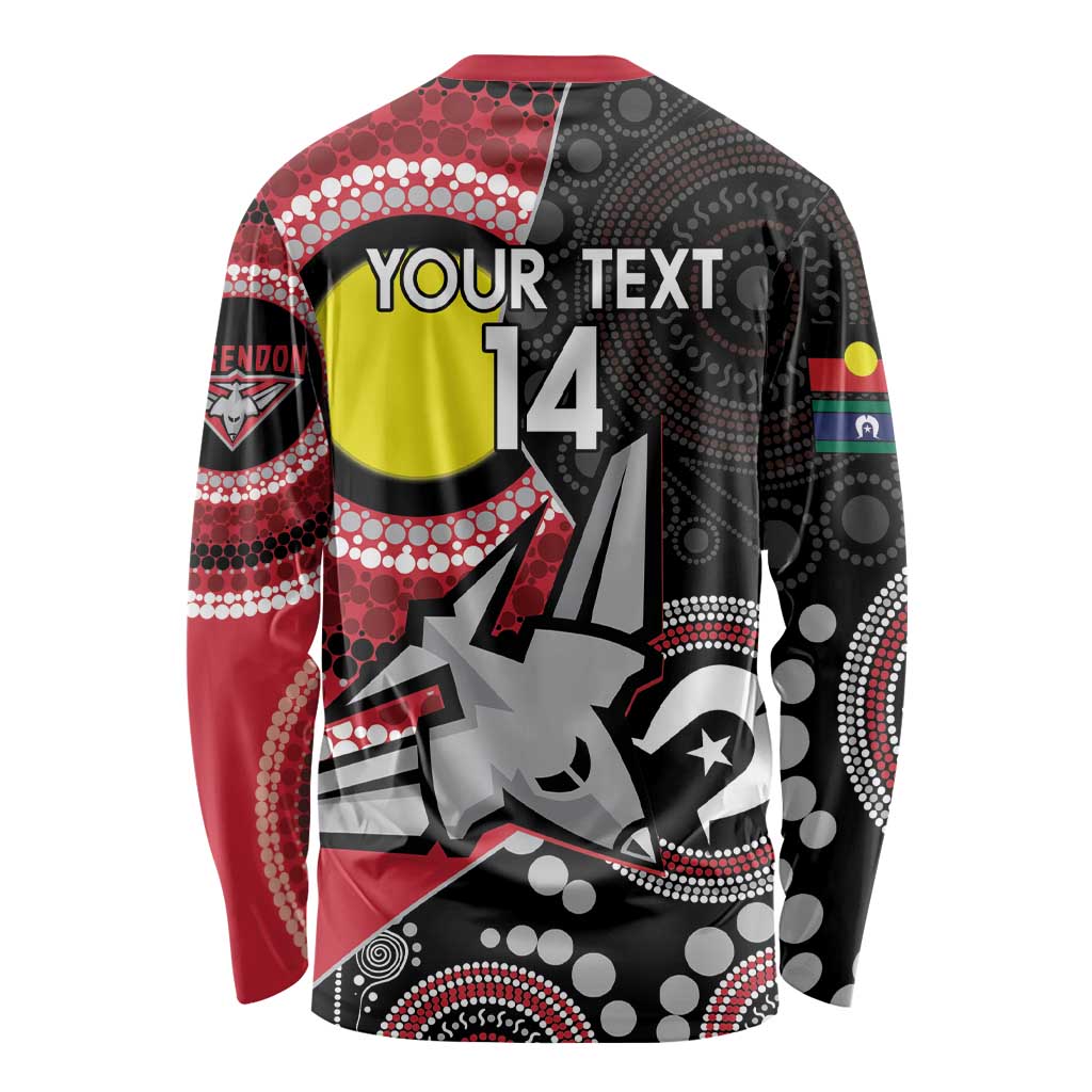 Custom AFL Essendon NAIDOC Week Long Sleeve Shirt Keep The Fire Burning Indigenous Art