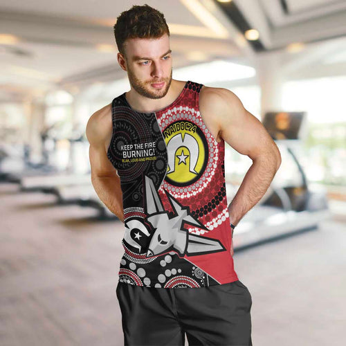 Custom AFL Essendon NAIDOC Week Men Tank Top Keep The Fire Burning Indigenous Art