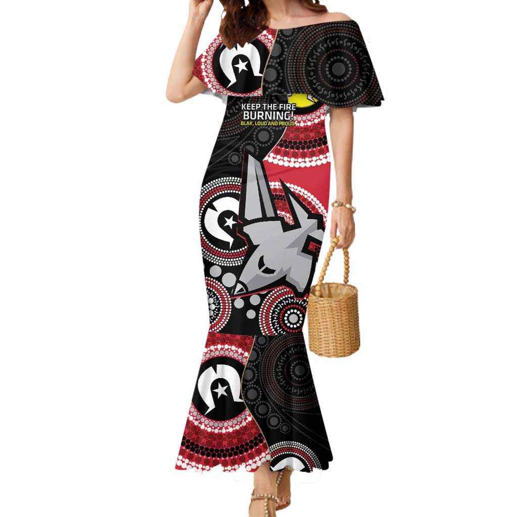 Custom AFL Essendon NAIDOC Week Mermaid Dress Keep The Fire Burning Indigenous Art
