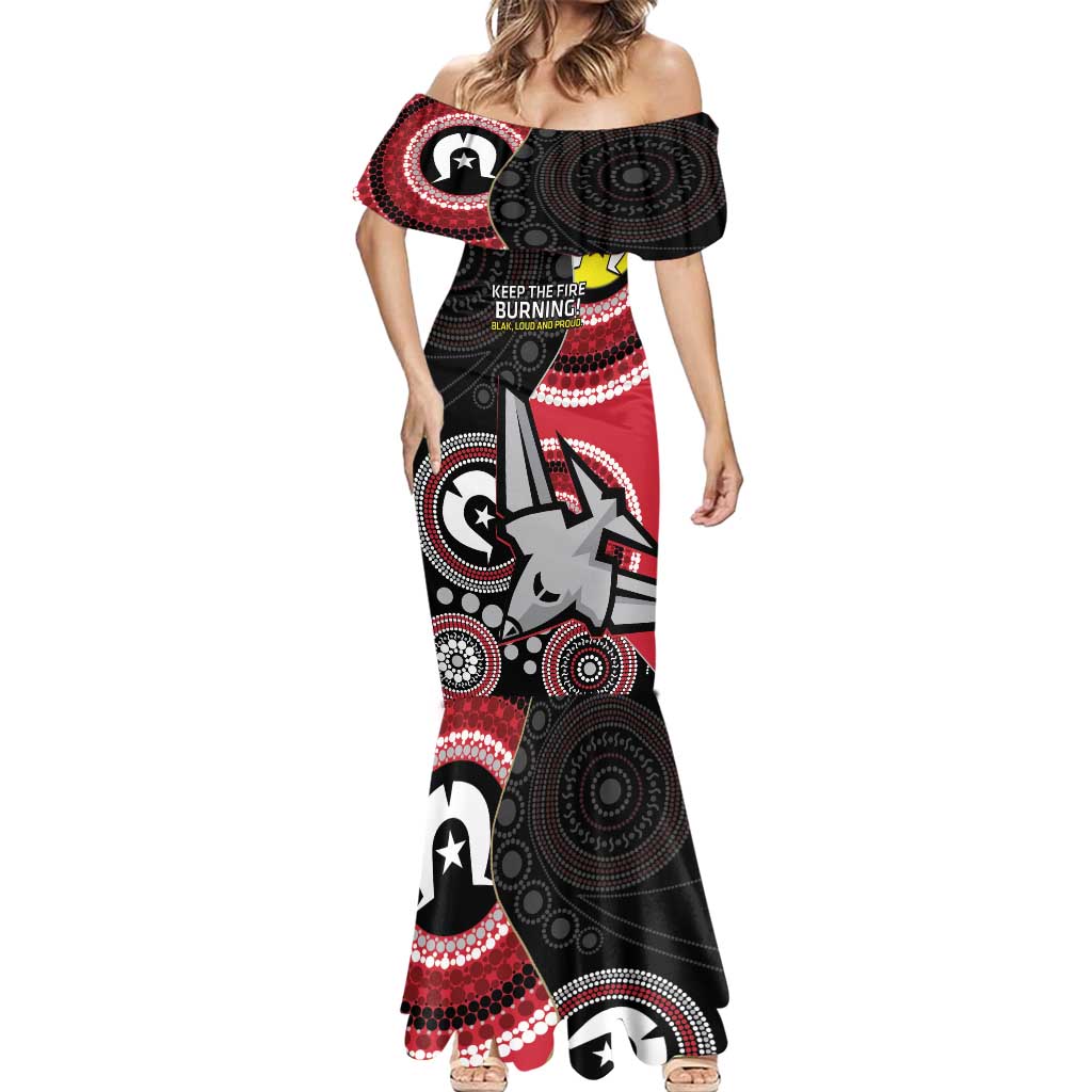 Custom AFL Essendon NAIDOC Week Mermaid Dress Keep The Fire Burning Indigenous Art