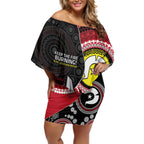 Custom AFL Essendon NAIDOC Week Off Shoulder Short Dress Keep The Fire Burning Indigenous Art