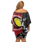 Custom AFL Essendon NAIDOC Week Off Shoulder Short Dress Keep The Fire Burning Indigenous Art