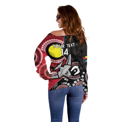 Custom AFL Essendon NAIDOC Week Off Shoulder Sweater Keep The Fire Burning Indigenous Art