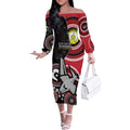 Custom AFL Essendon NAIDOC Week Off The Shoulder Long Sleeve Dress Keep The Fire Burning Indigenous Art