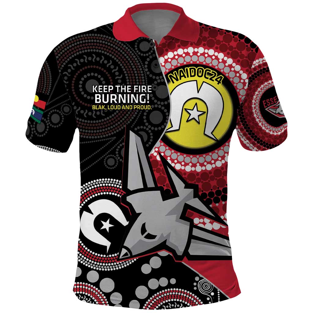 Custom AFL Essendon NAIDOC Week Polo Shirt Keep The Fire Burning Indigenous Art