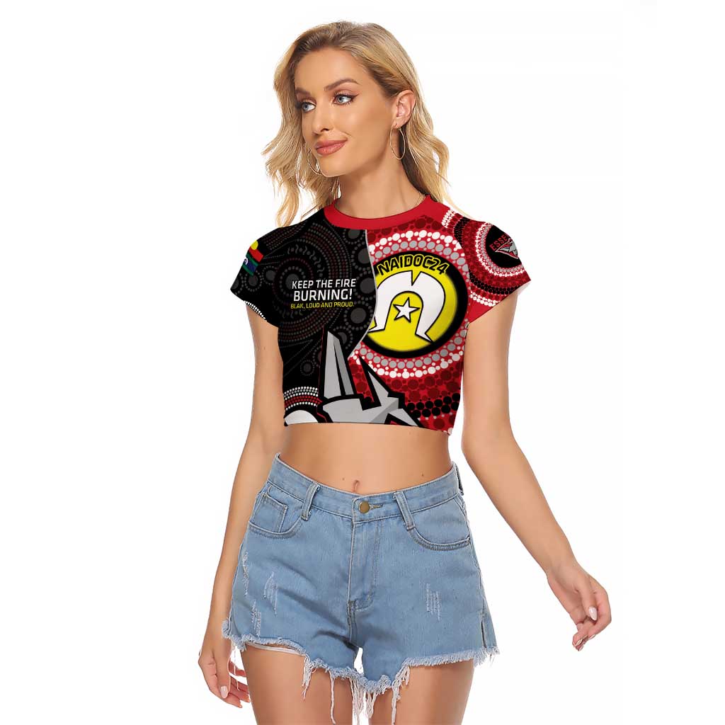 Custom AFL Essendon NAIDOC Week Raglan Cropped T Shirt Keep The Fire Burning Indigenous Art
