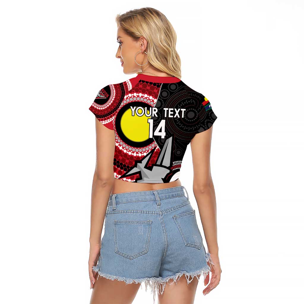 Custom AFL Essendon NAIDOC Week Raglan Cropped T Shirt Keep The Fire Burning Indigenous Art