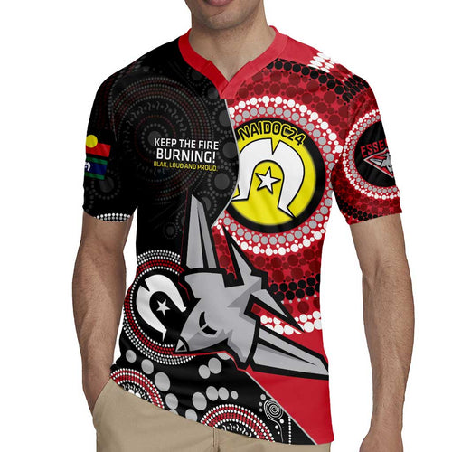 Custom AFL Essendon NAIDOC Week Rugby Jersey Keep The Fire Burning Indigenous Art