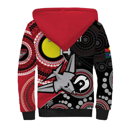 Custom AFL Essendon NAIDOC Week Sherpa Hoodie Keep The Fire Burning Indigenous Art