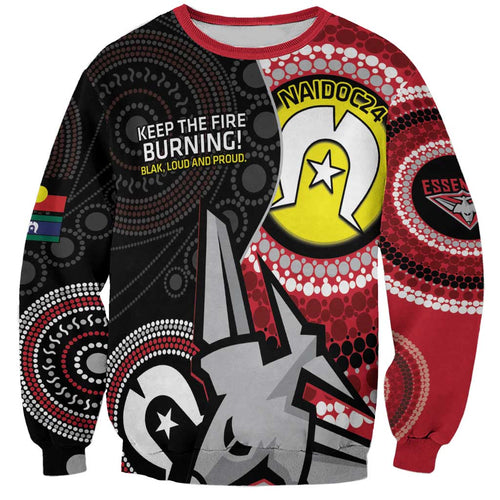 Custom AFL Essendon NAIDOC Week Sweatshirt Keep The Fire Burning Indigenous Art
