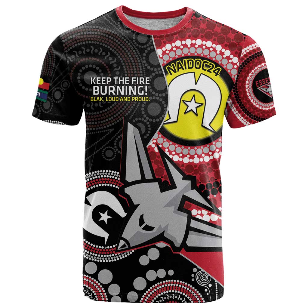 Custom AFL Essendon NAIDOC Week T Shirt Keep The Fire Burning Indigenous Art