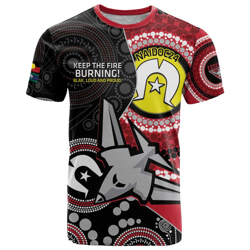 Custom AFL Essendon NAIDOC Week T Shirt Keep The Fire Burning Indigenous Art