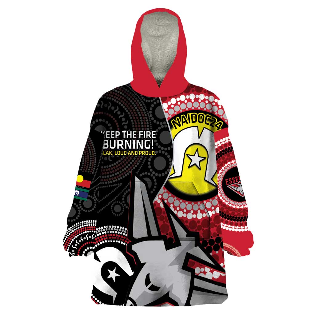 Custom AFL Essendon NAIDOC Week Wearable Blanket Hoodie Keep The Fire Burning Indigenous Art