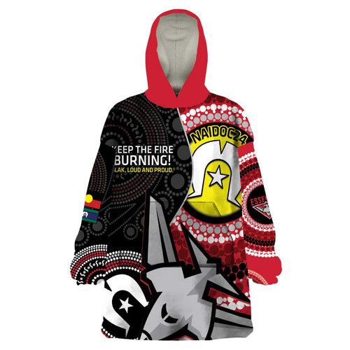Custom AFL Essendon NAIDOC Week Wearable Blanket Hoodie Keep The Fire Burning Indigenous Art