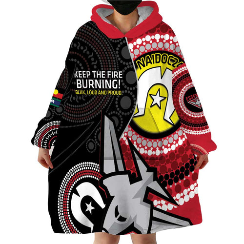 Custom AFL Essendon NAIDOC Week Wearable Blanket Hoodie Keep The Fire Burning Indigenous Art