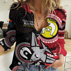 Custom AFL Essendon NAIDOC Week Women Casual Shirt Keep The Fire Burning Indigenous Art