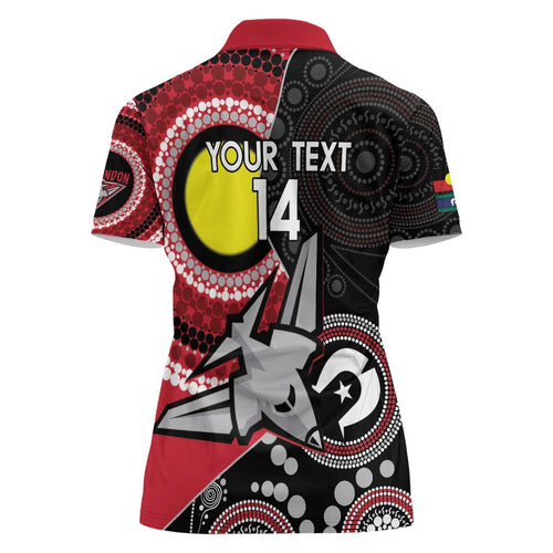 Custom AFL Essendon NAIDOC Week Women Polo Shirt Keep The Fire Burning Indigenous Art