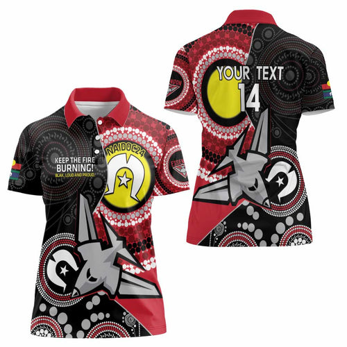 Custom AFL Essendon NAIDOC Week Women Polo Shirt Keep The Fire Burning Indigenous Art