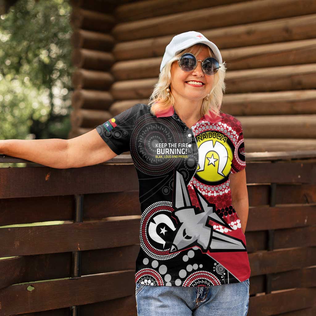 Custom AFL Essendon NAIDOC Week Women Polo Shirt Keep The Fire Burning Indigenous Art