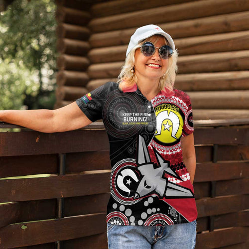 Custom AFL Essendon NAIDOC Week Women Polo Shirt Keep The Fire Burning Indigenous Art