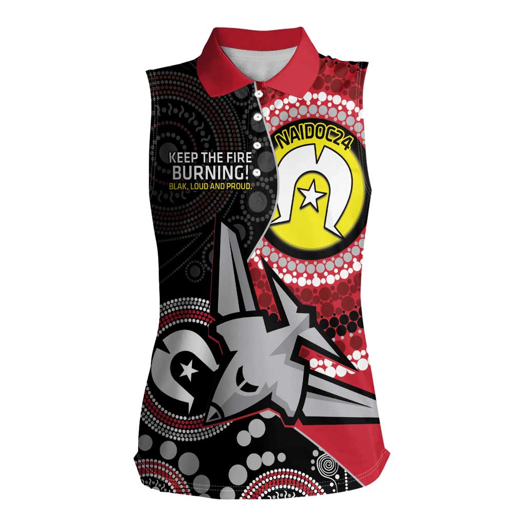 Custom AFL Essendon NAIDOC Week Women Sleeveless Polo Shirt Keep The Fire Burning Indigenous Art